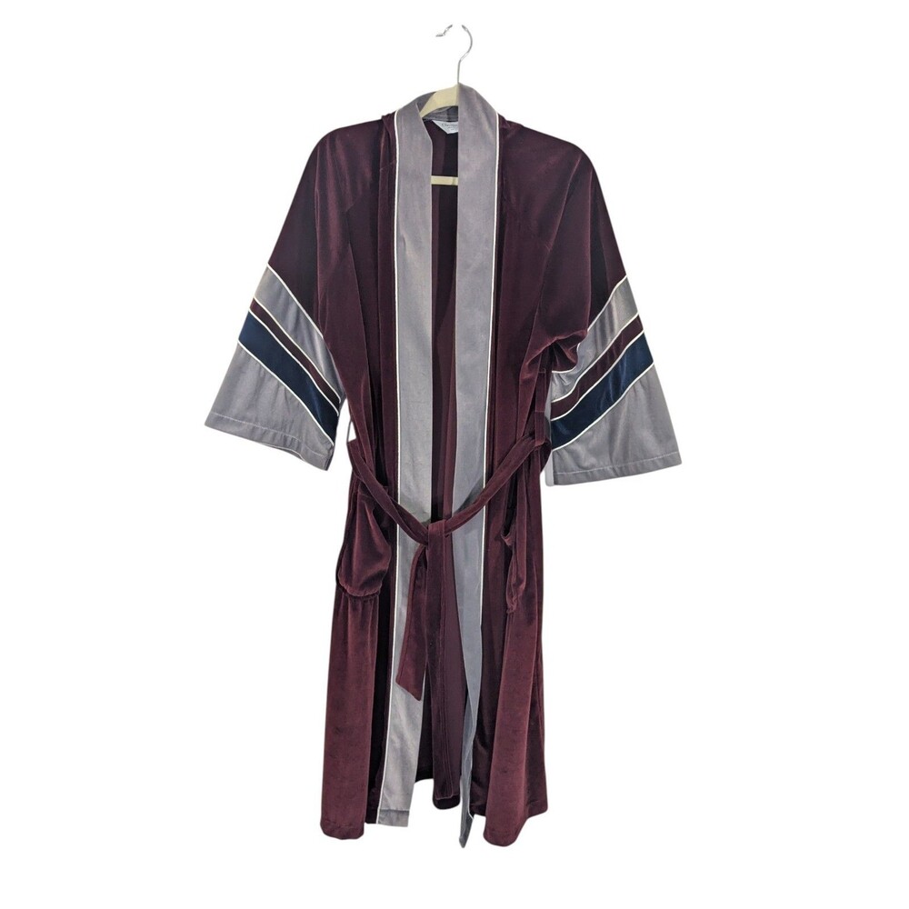 VTG Christian Dior Monsieur Robe Burgundy Gray Belted Lounge Smoking Robe OS